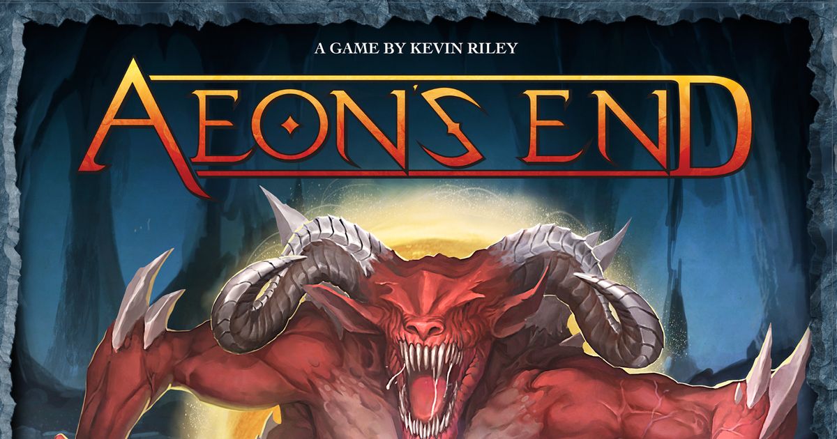 Box art for Aeon's End showing a hooded mage character channeling glowing energy against a dark, ominous nemesis silhouette