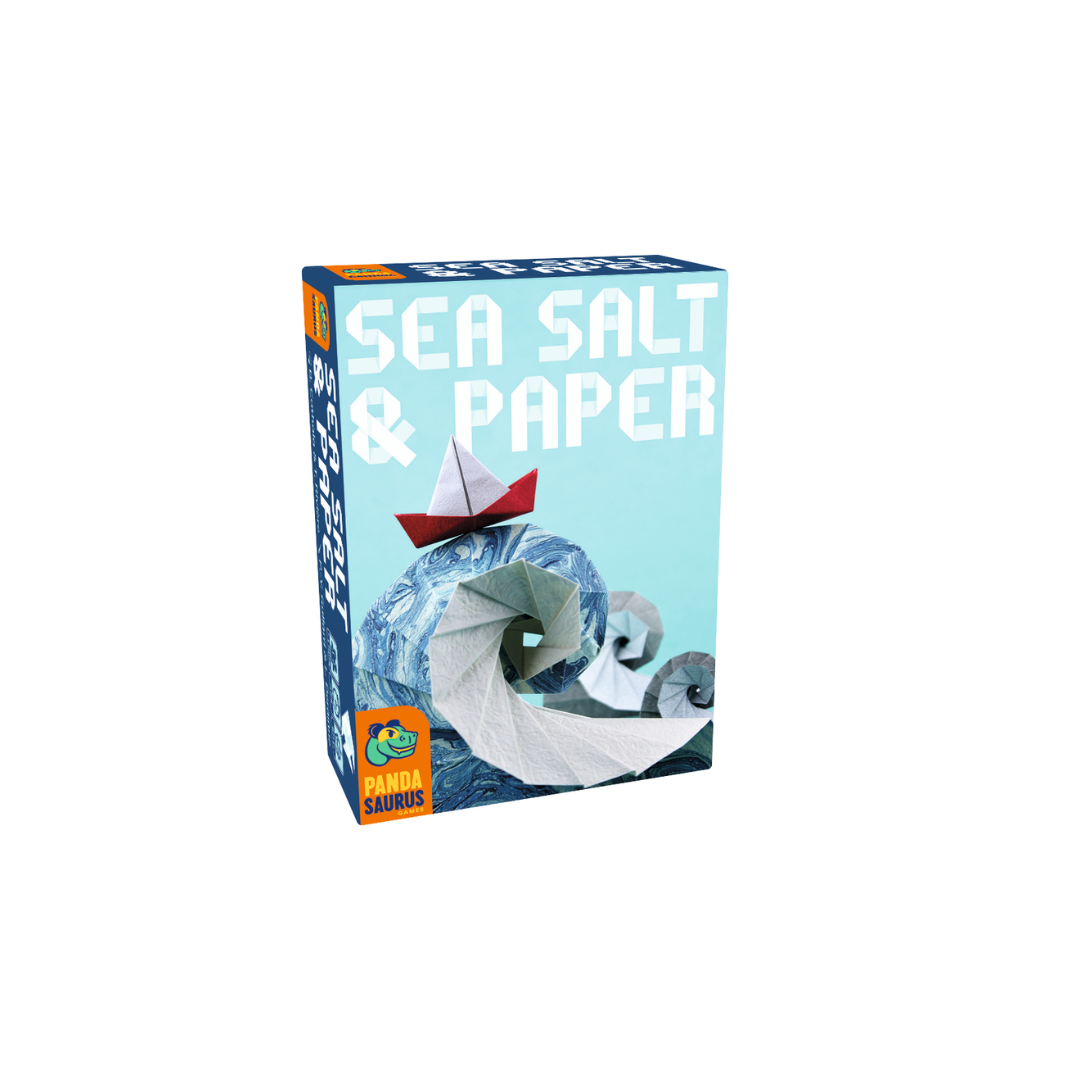 Box art for Sea Salt and Paper showing charming papercraft-style illustrations of boats, fish, and mermaids in soft blues and teals